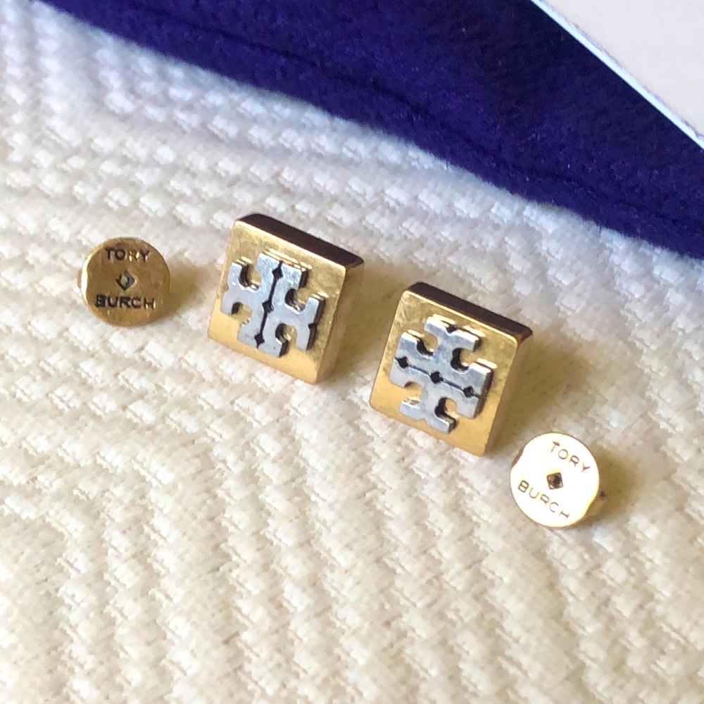 Tory Burch T Block Logo Stud Earrings